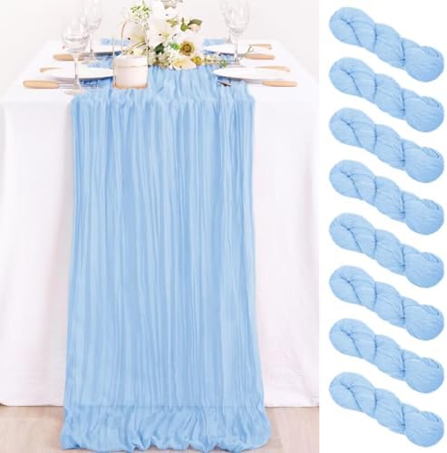 Light Blue Cheesecloth Table Runner Baby Shower Gender Reveal Decor, 8 Pack by MLMC