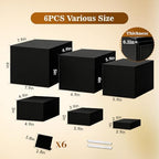 6PCS Buffet Risers,Food Display Stands with Mini Sign and Marker,for Buffet Table,Black Acrylic Cube Boxes Nesting Risers,Hollow Bottoms,for Cake Catering Dessert Party(8",7",6",5",4",3") - Image 2