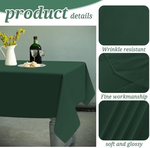 6 Pack Tablecloth 60 x102 inch Polyester Table Cloth for 6 Foot Rectangle Tables,Stain and Wrinkle Resistant Washable Fabric Table Covers Polyester Hunter Green Table Clothes for Wedding,Party,Banquet - Image 3