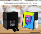 Marketing Holders Acrylic Charity Donation Bin Locking Ballot Box Black Acrylic 8.75” x 8.5" x 11.5" with 8.5" x 11" Slide in Header Sign Holder and Pocket on the Side Countertop - Image 4