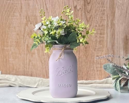 Set of 5 - Lavender Mason Jar with Flowers – 32 oz Light Purple Baby Shower Centerpiece – Rustic Mason Jar Vase – Lilac Floral Decor for Girl Baby Showers (5 Lavender w/Greenery/Ivory) - Image 3
