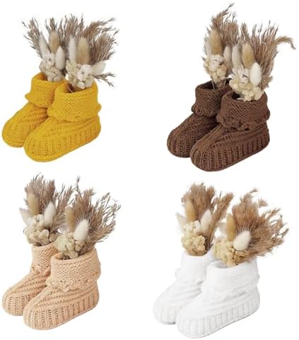 4 Pairs Baby Shower Table Decorations with Dried Pampas Grass Bouquet Gender Reveal Party Decor Bulk Boho Table Centerpieces Crochet Knitted Baby Booties by ENIPEDITA