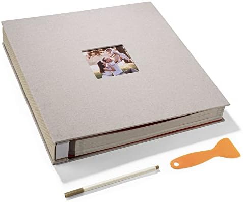 HoneyTolly Large Photo Album Self Adhesive, DIY Scrapbook Album for 600 Photos, 13"x12.6" 120 Pages Linen Cover Memory Book(Light Beige) by HoneyTolly