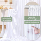 White Tulle Backdrop Curtain for Parties Wedding,5ft x 10ft Wrinkle Free Curtain Backdrop,2 Layer Drapes for Backdrop,Polyester Wedding Back Drop for Bridal Shower Birthday Baby Shower Photography - Image 5