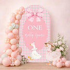 Arch Backdrop Cover One Silly Goose Baby Shower Girl Pink 1st Birthday Party Decors Spandex Stretchy Arch Stand Cover Plaids Cartoon Banquet Props (7.2FT,Bow) by HISDH