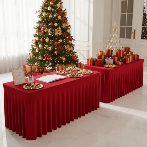 2 Pack Red Tablecloths Spandex Table Covers 6ft for Christmas Decor - Image 4