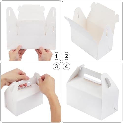 200 PCS Paper Treat Boxes, 6.4 x 3.5 x 3.5 inches White Party Favor Boxes for Birthday, Baby Shower, Wedding, and Christmas,Paper Goodies Boxes with Handles for Treats, Candy - Image 3