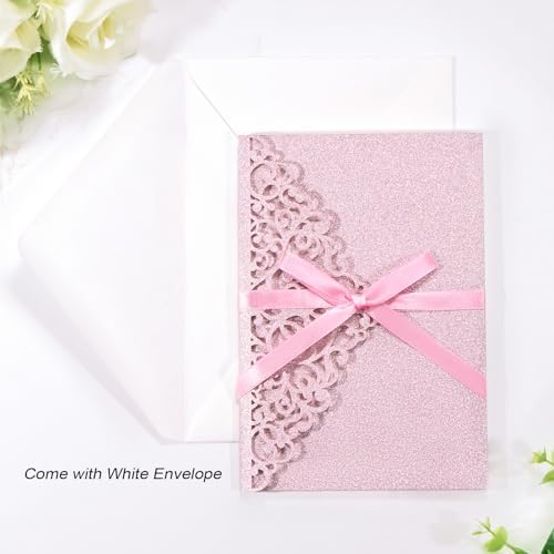 Pink Laser Cut Wedding Invitations 25pcs Tri-Fold Wedding Invitation Kit - Image 5