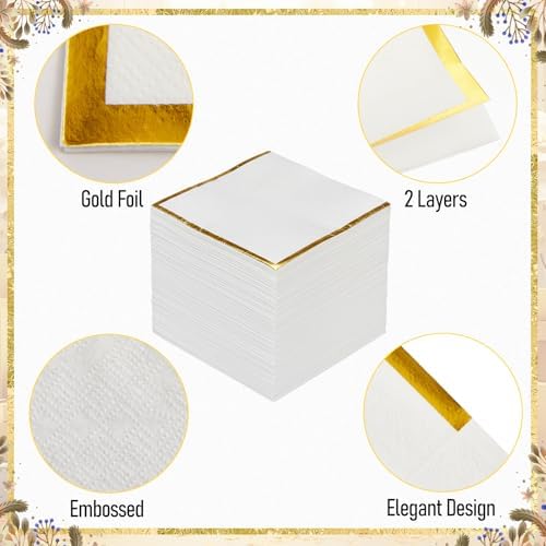 Cocktail Napkins Bulk 2 Ply White Napkins with Gold Trim, 400 Pcs - Image 5