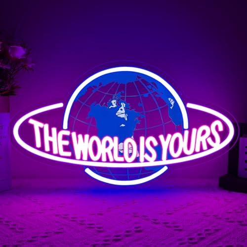 The World is Yours Neon Sign, Led Neon Light Signs for Game Room Wall Decor Gaming Planet LED Light up Sign Lamp for Man Cave Party Bedroom Bar Birthday Gamer Gift Dimmable USB Powered(16.2"*9.5") - Image 6
