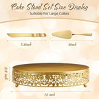 Wenqik 12 Inch Gold Metal Cake Stand with Knife Spatula Wedding - Image 2