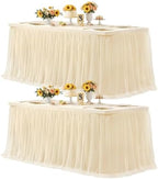 Champagne Tablecloth Rectangle Table Cover for 6 Foot Table, Champagne Tulle Table Skirt Rectangle Table 6ft Stretch Tulle Tablecloth Fitted Elastic Banquet Party Wedding Table Cloth for 6 Foot Table by HBBMAGIC