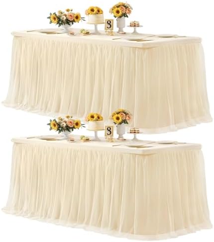 HB HBB MAGIC Champagne Tablecloths 8 Foot Rectangle Tulle Table Skirt Rectangle Tables 8ft Fitted Spandex Tables Covers Banquet Party Wedding Table Cloths 8 Foot by HBBMAGIC