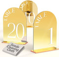 Mirror Arched Wedding Table Numbers 1-20 with Stands, 5"x7" Double-sided Letter, Acrylic Wedding Signs Centerpiece Decoration for Wedding Reception Party (Gold, Table Numbers 1-20) by Framokoko
