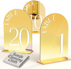 Mirror Arched Wedding Table Numbers 1-20 with Stands, 5"x7" Double-sided Letter, Acrylic Wedding Signs Centerpiece Decoration for Wedding Reception Party (Gold, Table Numbers 1-20) by Framokoko