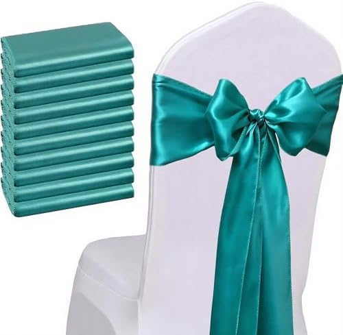 Satin Teal Chair Sashes Bows 50 Pack 7x108 inches Wedding Chair Ribbons - Image 3
