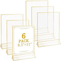 Floroom 6 Pack 8.5x11 Inch Clear Acrylic Sign Holders, Gold Border Double-Sided Vertical Picture Frames & Display Stands for Table Numbers, Photos, Menus, Flyers, Weddings, Parties & Events by Floroom