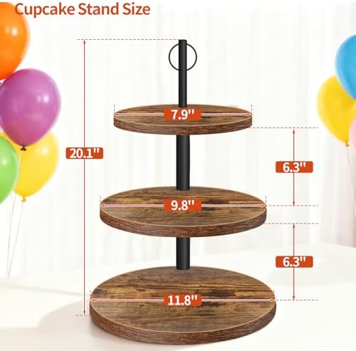 Cupcake Stand, 3 Tier Cake Stand Rustic Dessert Table Display Set, 3 Pack - Image 3
