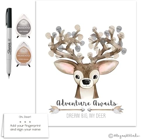 Neutral Deer Theme Fingerprint Poster for Woodland Baby Shower Guestbook Alternative, Hunting Theme Thumbprint Tree, Deer Head, Neutral Woodland Baby Shower Ideas (11x14 Inches, Neutral) - Image 6