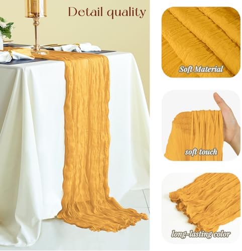 Sioloc Yellow Cheesecloth Table Runner Fall Autumn Decor for Home 10ft Table Cloth for Wedding Birthday Party Halloween Thanksgiving Decorations - Image 2
