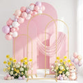 Set of 3 Wedding Arch Backdrop Stand,4+5+6 FT，Small Metal Arch Frame with 3 Pink Backdrop Covers,Easy Setup for Birthday Baby Shower Anniversary Dessert Table Decoration by mekpiwu