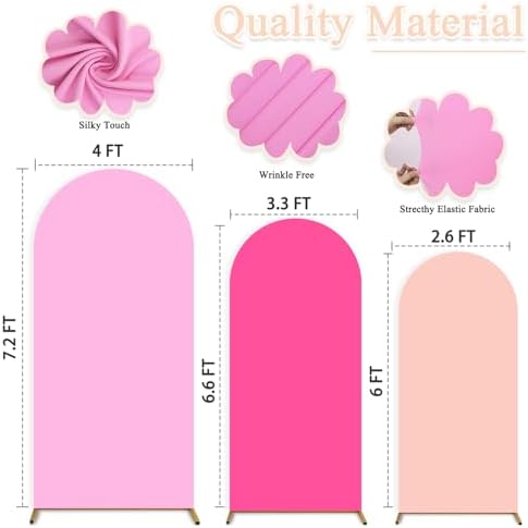 Pink Arch Backdrop Cover 7.2FT 6.6FT 6FT Wedding Arched Covers Stretchy Backdrops Set of 3 Spandex Arch Stand Covers Chiara Backdrop Cover for Arches Stand Birthday Party Baby Shower Graduation Decor - Image 2