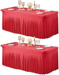 2 Packs Red Table Clothes for 6 Foot Rectangle Tables, Wrinkle Resistant Stretch Spandex Table Covers Fitted Tablecloth with Skirt for Valentines Wedding Birthday Party Event Banquet by PartyTalk