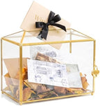 Wedding Card Box with Slot and Lock, 10.2'' Glass Card Boxes for Reception, Gold Decorative Card Holder, Clear Reusable Keepsake Storage for Wedding, Party, Baby Showers, Tabletop Decor by Unknown