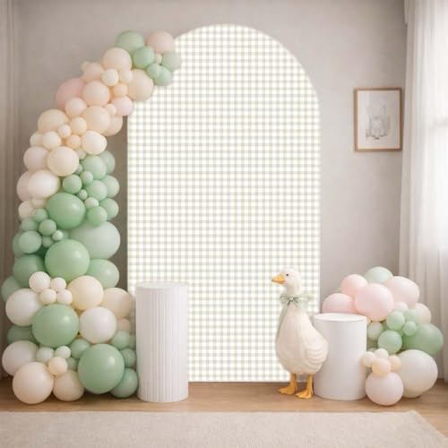 Silly Goose Arch Backdrop Cover Plaids Gingham Stretchy Spandex Arch Stand Cover for Girl Boy 1st Birthday Party Easter Baby Shower Decoration (7.2FT,Tan) by HISDH