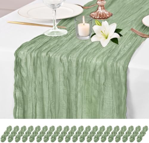 20 Pack Sage Green Table Runner 17 x 108inch Cheesecloth Table Runner Rustic Boho Gauze Sheer Fabric Cheese Cloth Table Runners for Wedding Party Bridal Baby Shower Birthday Spring Table Decor by Lumaycens