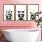 flowtorely Raccoon Bathroom Wall Decor Art 16x11 Inch Set of 3 Wood - Image 5