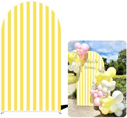 FiVan 7.2x4ft Arch Covers Stretchy Yellow Stripes Backdrop for Birthday Baby Shower Party Decoration Baptism Background Props by FiVan