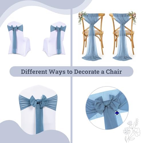 MDS Pack of 125 Chiffon Chair Sashes for Wedding & Event Décor - Dusty Blue - Image 4