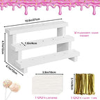 2Pcs Wood Cake Pop Stand, White Lollipop Holder 3 Tier with Twist Ties Lollipop Sticks, 17 Holes Sucker Display Riser for Dessert Table of Wedding Birthday Party - Image 2