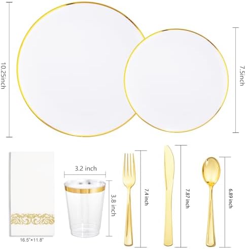 Supernal 350Pcs Elegant White and Gold Plastic Dinnerware Set for Wedding - Image 6