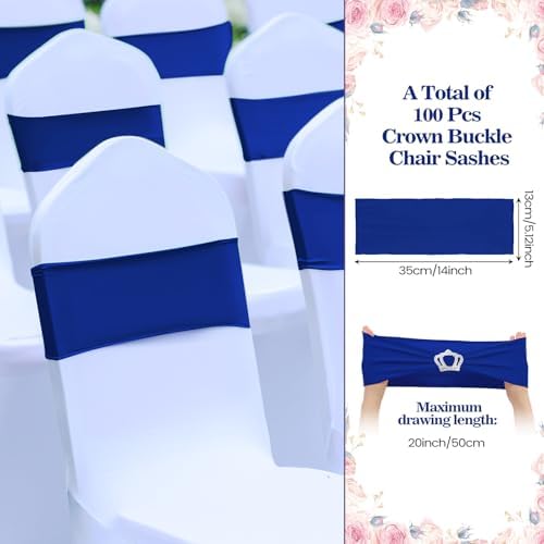 VitalCozy 100 Pcs Spandex Chair Sashes with Crown Buckle,Royal Blue - Image 2