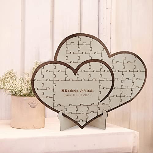 Personalized Wedding Puzzle Guest Book Alternative Custom Wood Heart Jigsaw Guest Book Sign Rustic Guest Book Wedding Decor for Party Engagement Reception Anniversary (56 Pieces) - Image 2