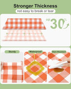 Smiry 12 Packs Gingham Disposable Table Cloth, 54 x 108 Inch Waterproof Plastic Tablecloth, Rectangle Orange and White Checkered Table Covers for Picnic, Birthday, Party - Image 4