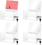 4 Pcs Donation Box, Clear Acrylic Raffle Ticket Boxes with Slot Tip Box with Lock and Sign Holder Suggestion Ballot Boxes for Fundraising Donation Voting Raffle Secure Storage, 6.1'' x 4.3'' x 3.8'' by Unknown