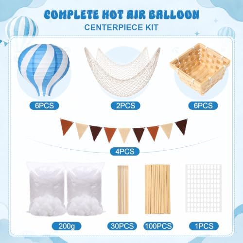 22 Pcs Hot Air Balloons Decorations Set, Blue - Image 2