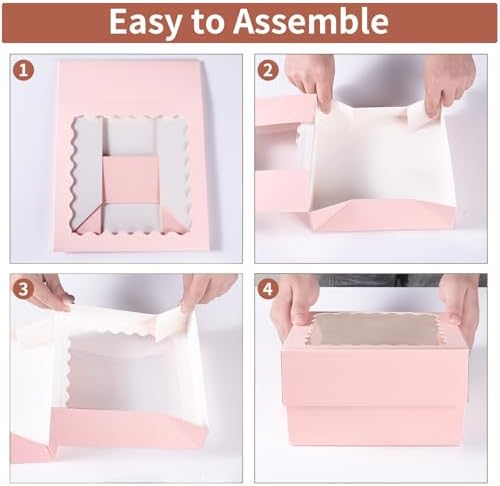 60 pcs Pink Cookie Box,6x6x2.5 Inch Bakery Boxes with Window Pies Chocolate Strawberries Muffins Biscuit Pastry Dessert Box For Packaging - Image 4