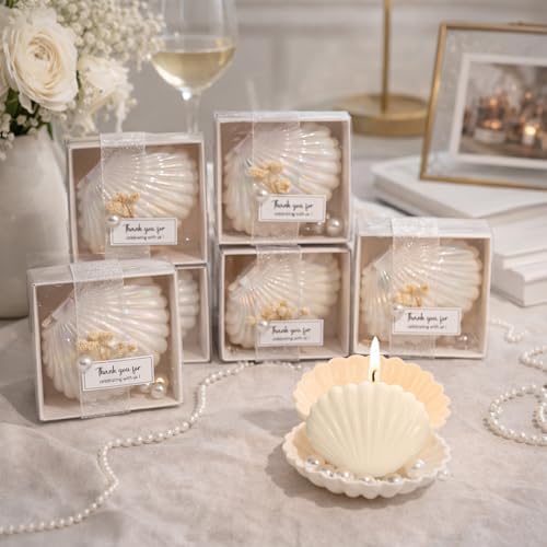 30 Sets Seashell Scented Candles Fully Assembled Wedding Candle Favor with Clear Plastic Box, Pearl, Gift Tag, Ribbon Wedding Party Favor Thank You Gift for Guest Bridal Shower - Image 5