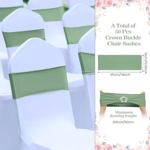 VitalCozy 50 Pcs Stretch Chair Sashes with Crown, Sage Green - Image 2