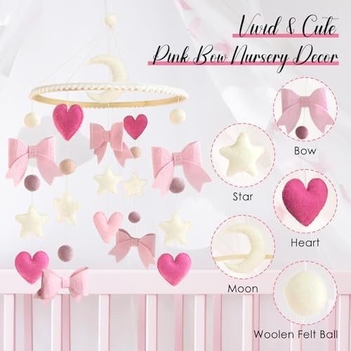 Baby Mobile for Crib Pink Bow Baby Crib Mobile for Girls - Image 3