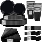 MirthMood 350PCS Black Disposable Plates,black plates disposable for party by LUODA