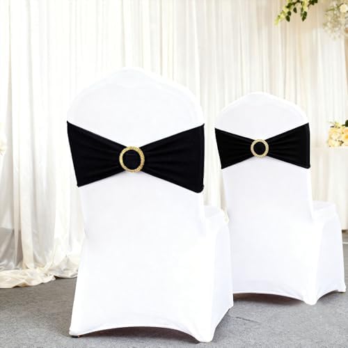 Black Chair Sashes 50 Pack with Gold Buckle Slider, Spandex Sashes for Folding Chairs Wedding Party Banquet Décor - Image 4