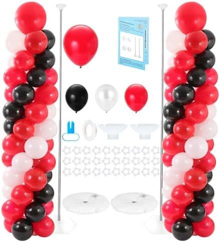Balloon Column Stand with 102 Balloons, Balloon Column Kit Set of 2, Metal Balloon Tower Stand with Base for Floor, Height Adjustable from 1.57 to 7 Ft, For Party Decorations by Lanboon
