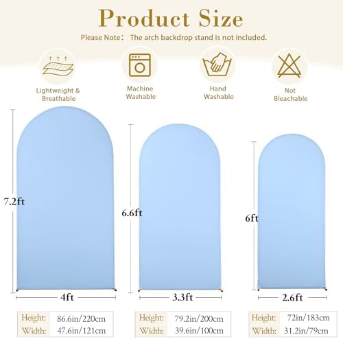 White and Blue Arch Cover 3 Set-7.2FT, 6.6FT, 6FT Arch Backdrop Cover Spandex Fitted 2-Color Fabric Stand Covers for Baby Shower Boy Birthday Party Graduation Banquet Photo Background Decorations - Image 5