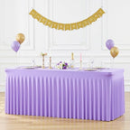 6ft Lavender Spandex Table Cloths for Rectangle Tables Wrinkle Free Light Purple Tablecloth Rectangle Stretch Fitted Lilac Table Cover with Skirt for Birthday Party Wedding Banquet Baby Shower Buffet - Image 2