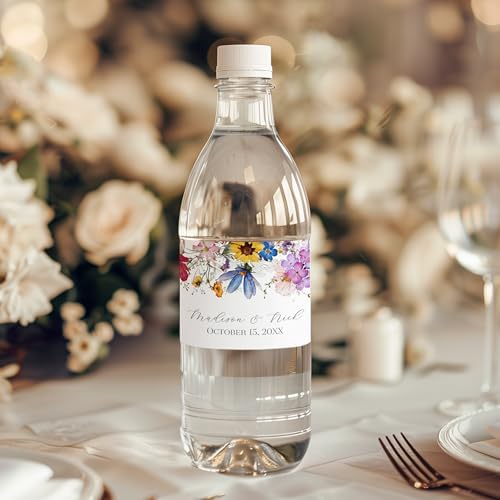 Personalized Water Bottle Labels with Choice of 30 Flower Styles - Choose Font and Pre-Made Phrases or Design Custom Text - LABELS ONLY (013 Bright Colorful Flowers, 2 inch (8.5x2")) - Image 2